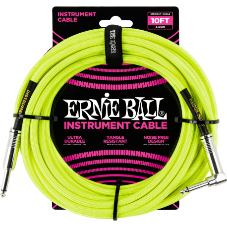 ERNIE BALL - EEB 6080- Jack/jack coudé 3m jaune fluo
