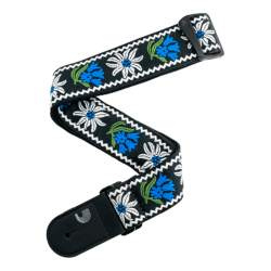 Planet Waves - Sangle tissée pour guitare Peace Love Noir Bleu