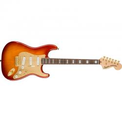 Squier - Guitare Electrique Stratocaster 40e anniversaire, édition Gold, touche Laurel, pickguard anodisé or, Sienna Sunburst
