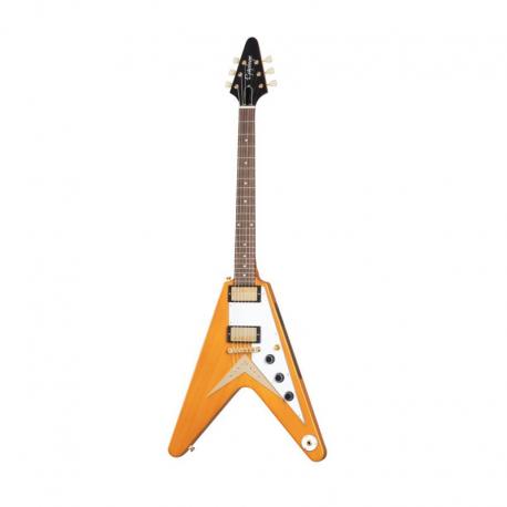 Epiphone - Guitare Electrique Original 1958 Flying V Korina White Pickguard - Aged Natural