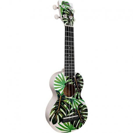 Mahalo - Ukulélé Soprano Monstera avec support mural - GMH MA1MT-WH