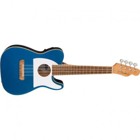 Fender - Uke Ukulele Fullerton Tele, touche en noyer, pickguard blanc, bleu Lake Placid