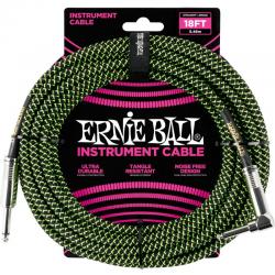 Ernie Ball - Câble instrument Jack/jack coudé - 5,5m noir et vert