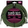 Ernie Ball - Câble instrument Jack/jack coudé - 5,5m noir et vert