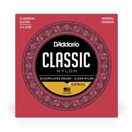 Cordes d'étude pour guitare classique 3/4 D'Addario EJ27N en nylon, tension normale