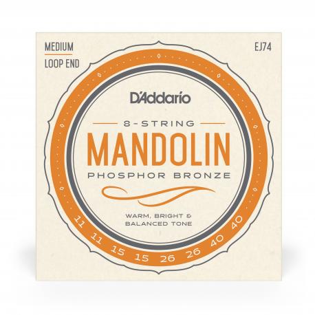 D'Addario Cordes pour mandoline D'Addario J74, bronze phosphoreux, Medium, 11-40