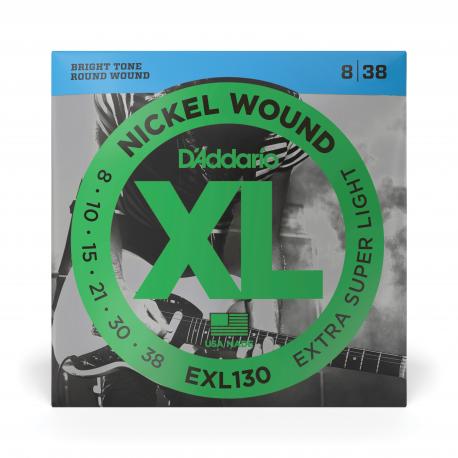 D'Addario Cordes en nickel pour guitare électrique D'Addario EXL130, Extra Super Light, 8-38
