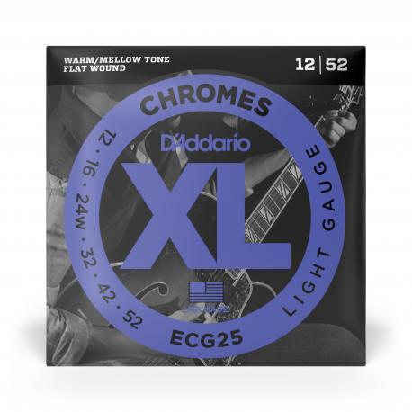 D'Addario Cordes à filet plat pour guitare électrique D'Addario Chromes ECG25, Light, 12-52
