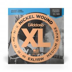 D'Addario Cordes en nickel pour guitare électrique D'Addario EXL115, Medium/Blues-Jazz Rock, 3ème corde avec filet, 11-49