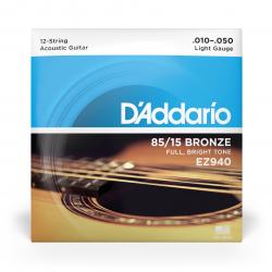 D'Addario Cordes en bronze pour guitare acoustique 12 cordes D'Addario EZ940, 85/15, Light, 10-47