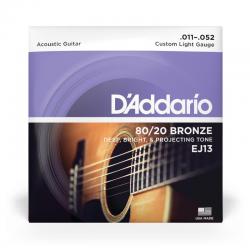 D'Addario Cordes en bronze pour guitare acoustique avec revêtement D'Addario EJ13, 80/20, Custom Light, 11-52