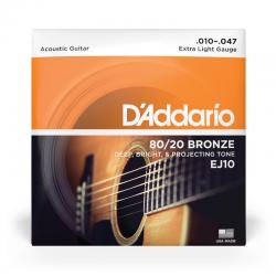 D'Addario Cordes en bronze pour guitare acoustique D'Addario EJ10, Extra Light, 10-47