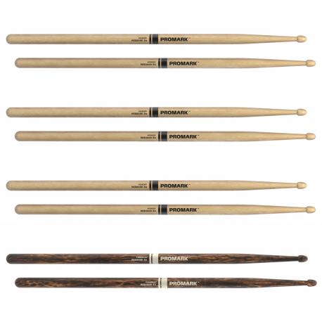 ProMark - Baguettes Rebound 5A Hickory, Olive Acorn, lot de 4 paires dont une en FireGrain