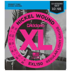 D'Addario - Cordes en nickel pour guitare électrique EXL150 12 cordes Regular Light 10-46
